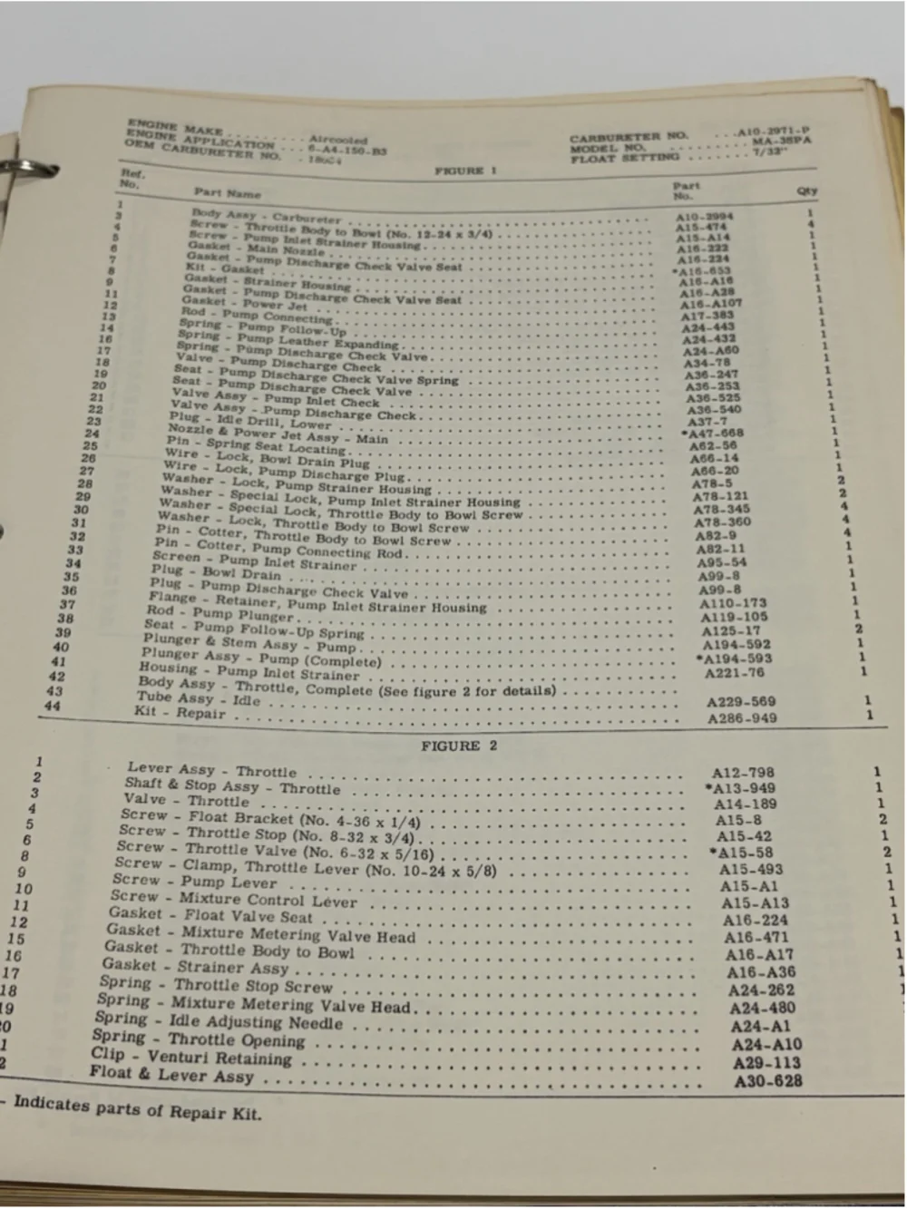 Marvel-Schebler Aircraft Carburetor Parts Manual MA-4-5 Continental Lycoming